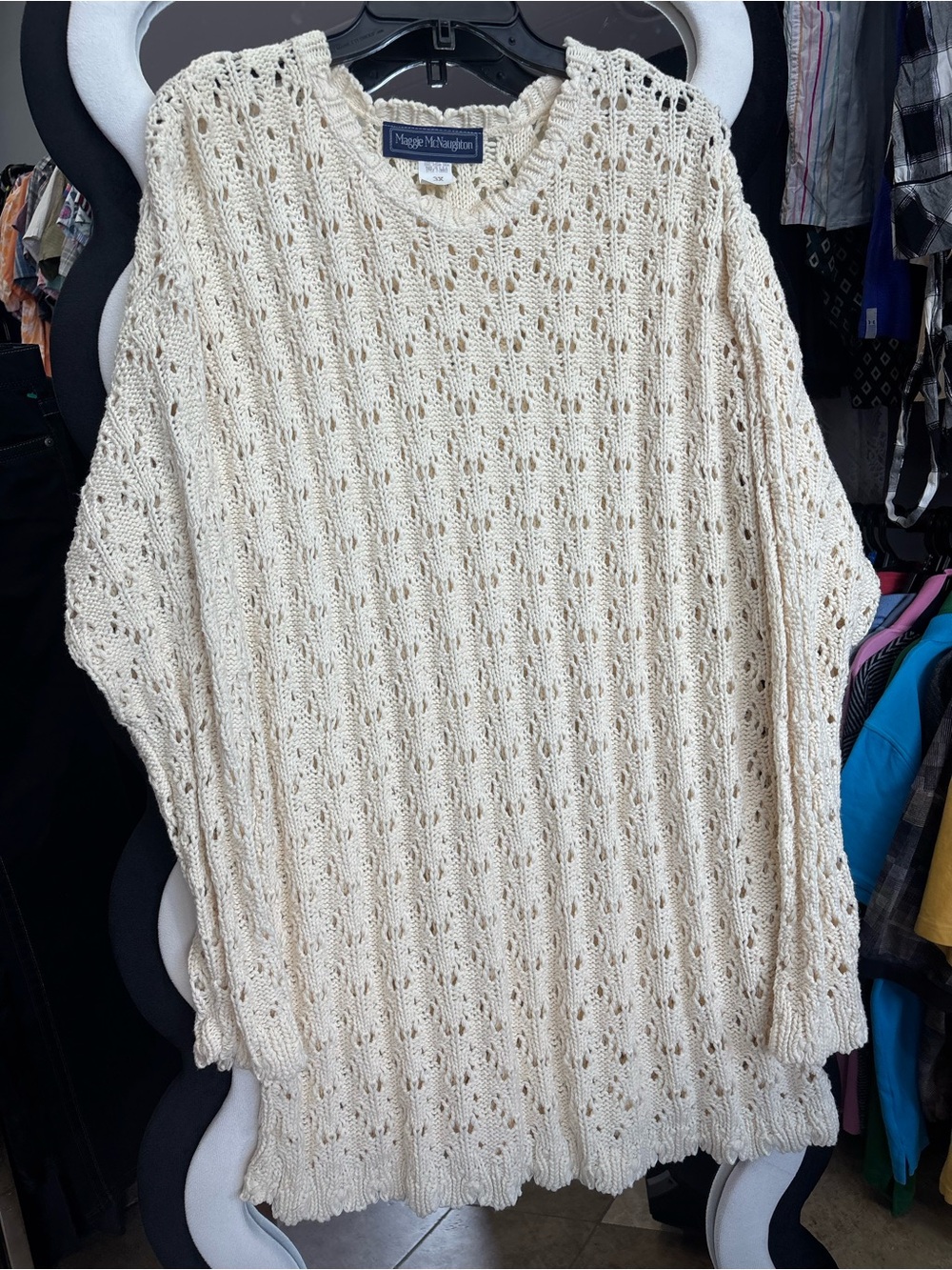 Vintage Maggie Mckenna Cream Open-Knit Crewneck Sweater